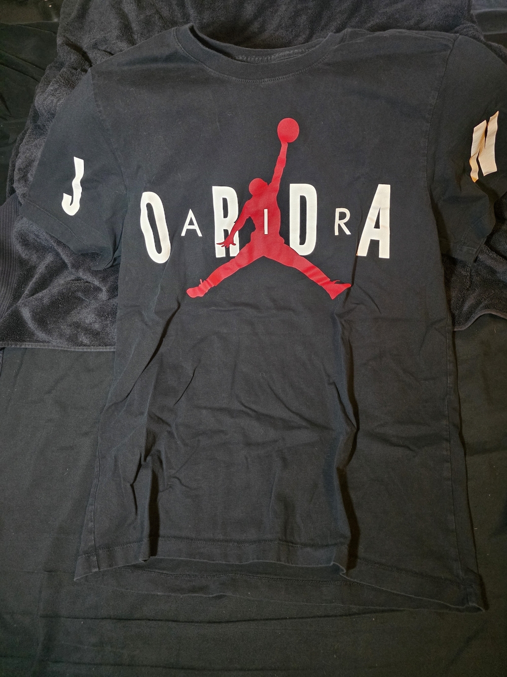 Jordan Men's Black Short-Sleeve Logo Tee with Red Jumpman